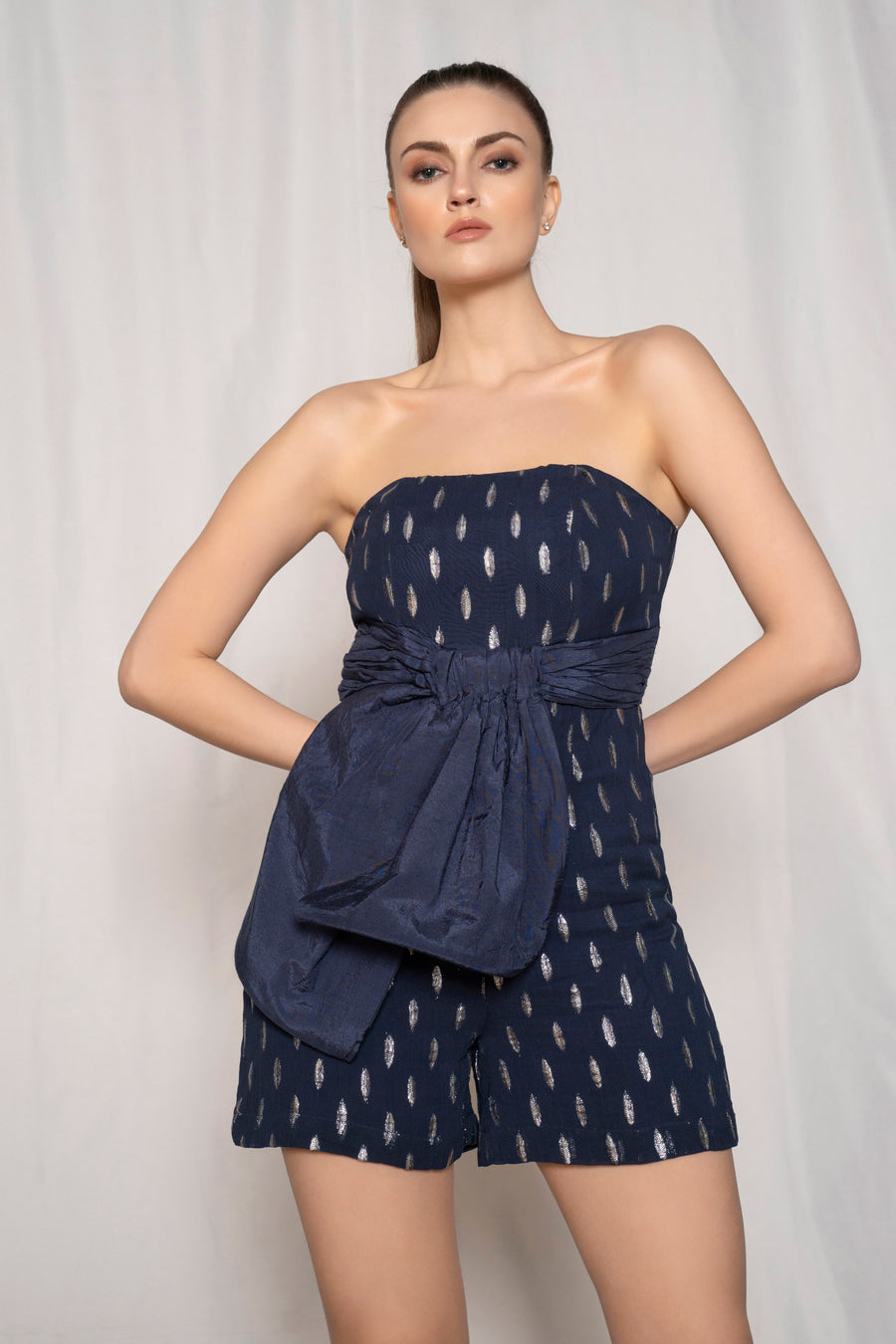 Bow Lurex Playsuit Dress