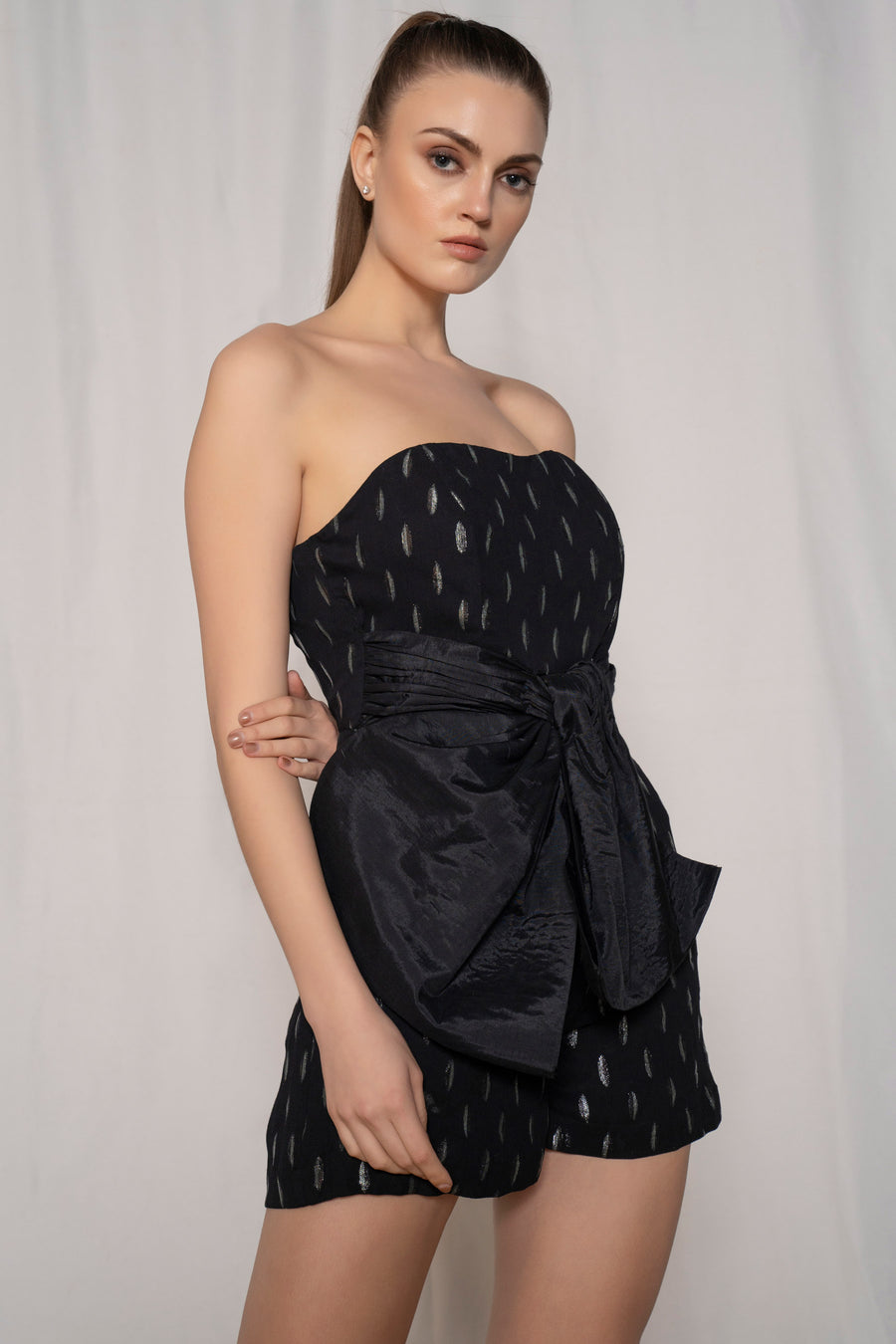 Bow Lurex Playsuit Dress