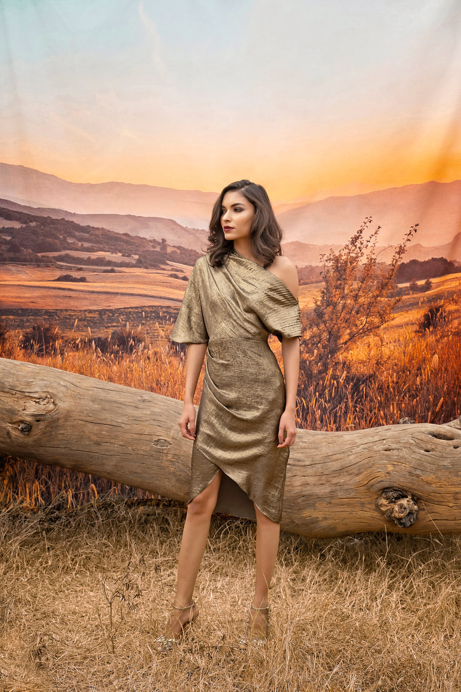 Gold Shawl Collar Dress